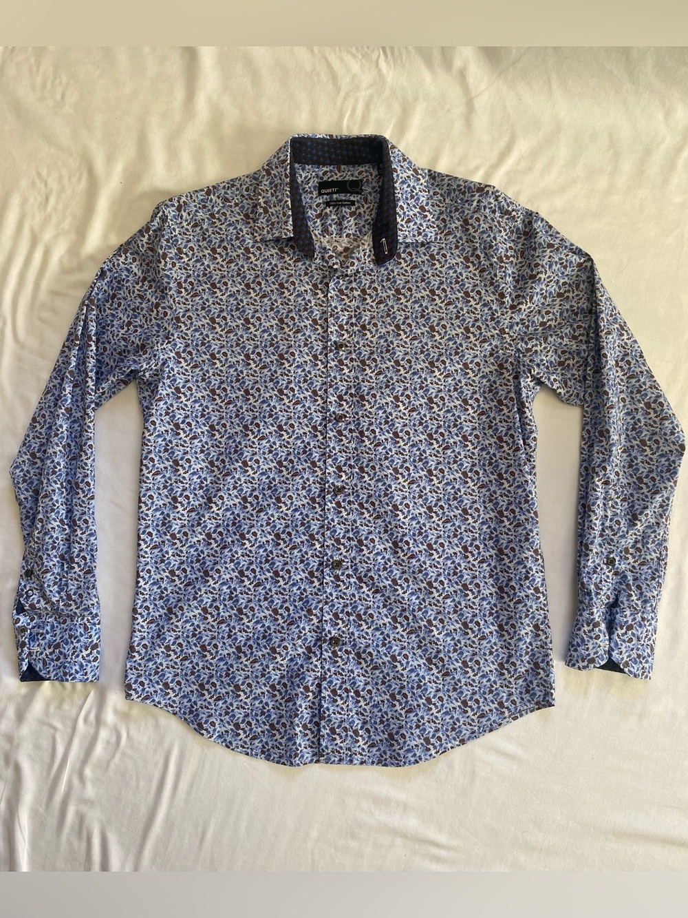 Quieti Men’s Floral Button-Down Shirt in Blue-Brown - Size S